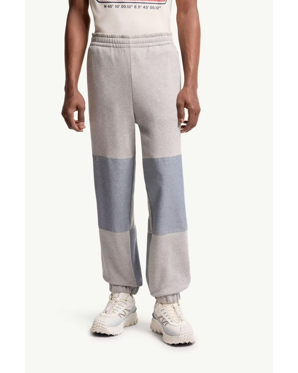 Moncler Gray Cotton Chambray Track Pants for men