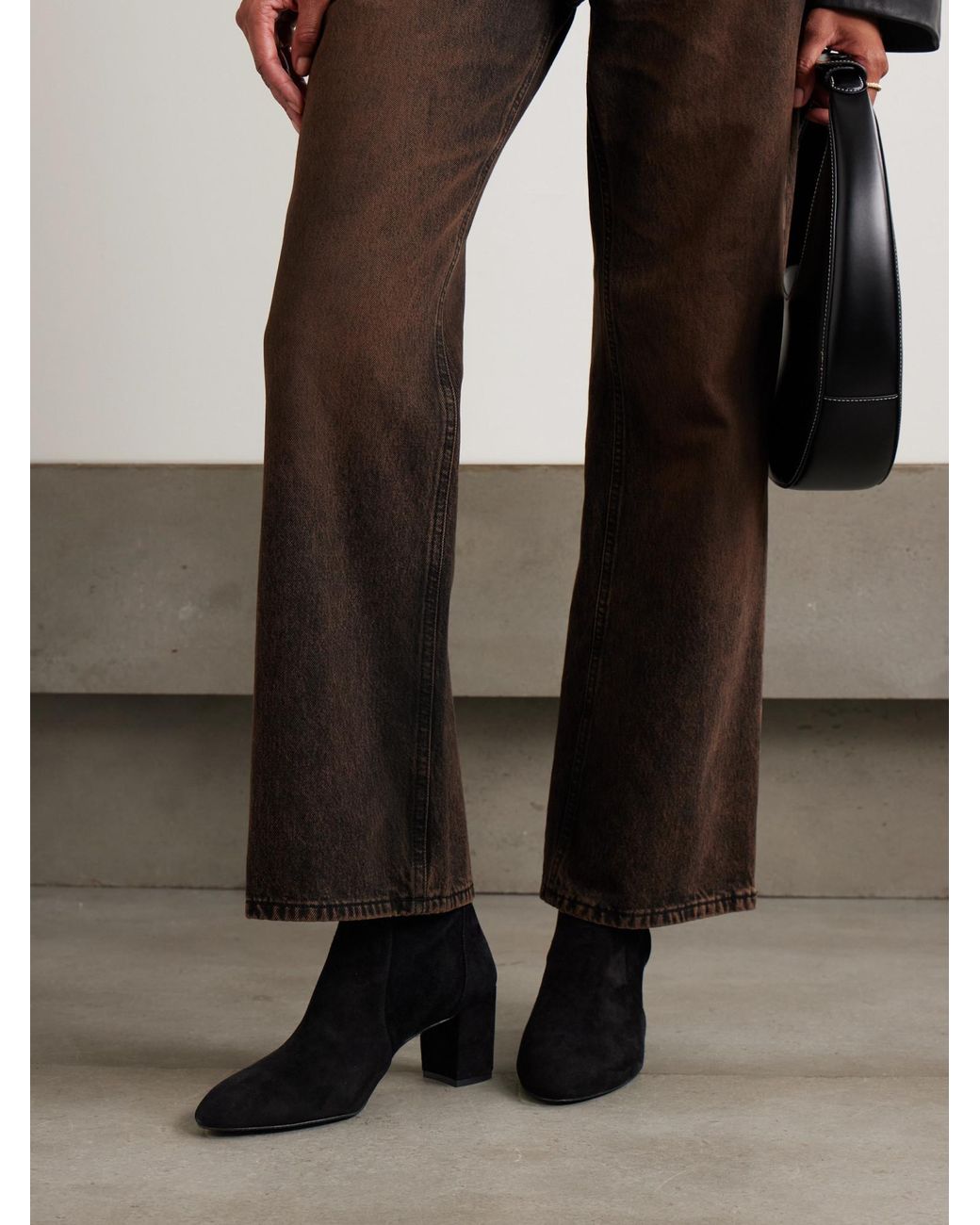 Stuart Weitzman Black Stretch Suede Heeled Ankle Boots
