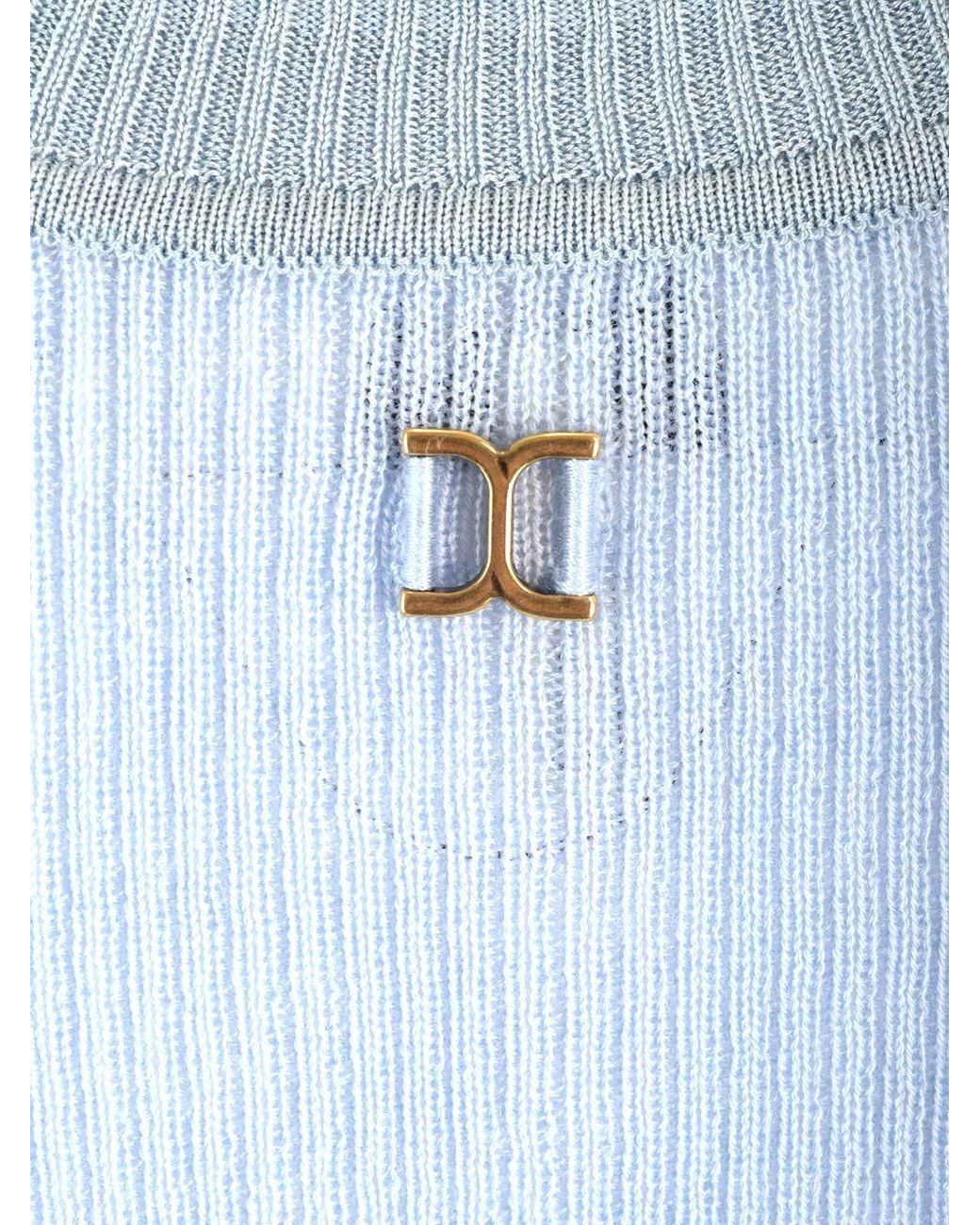 Chloé Blue Ribbed Button-Fastening Top