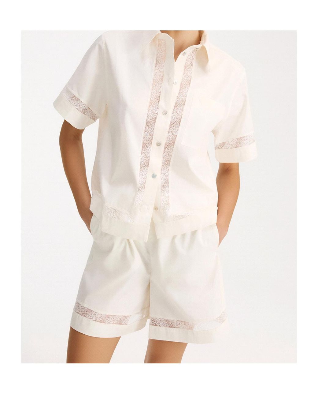 Marella White Lace-Adorned Poplin Shirt