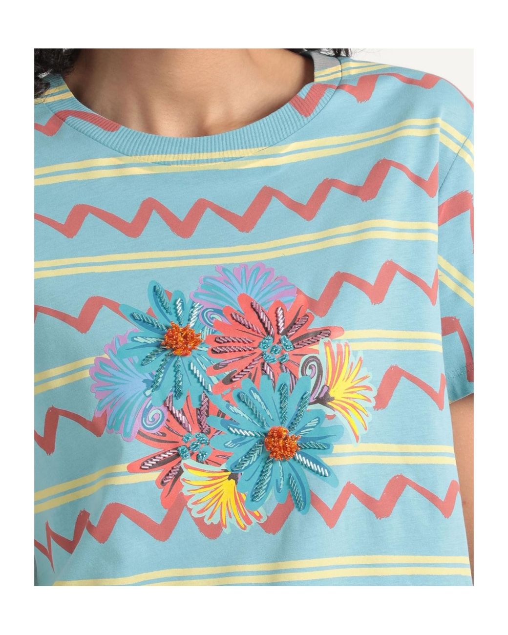 MAX&Co. Blue Floral Short Sleeve T-Shirt