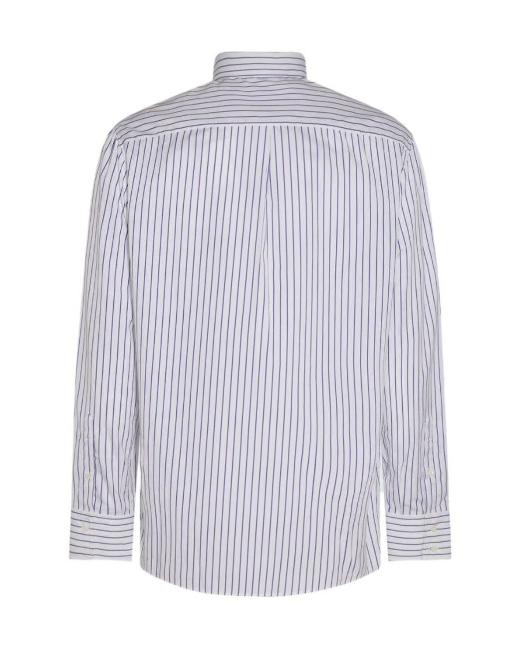 Brunello Cucinelli Blue Striped Button-Up Cotton Shirt for men