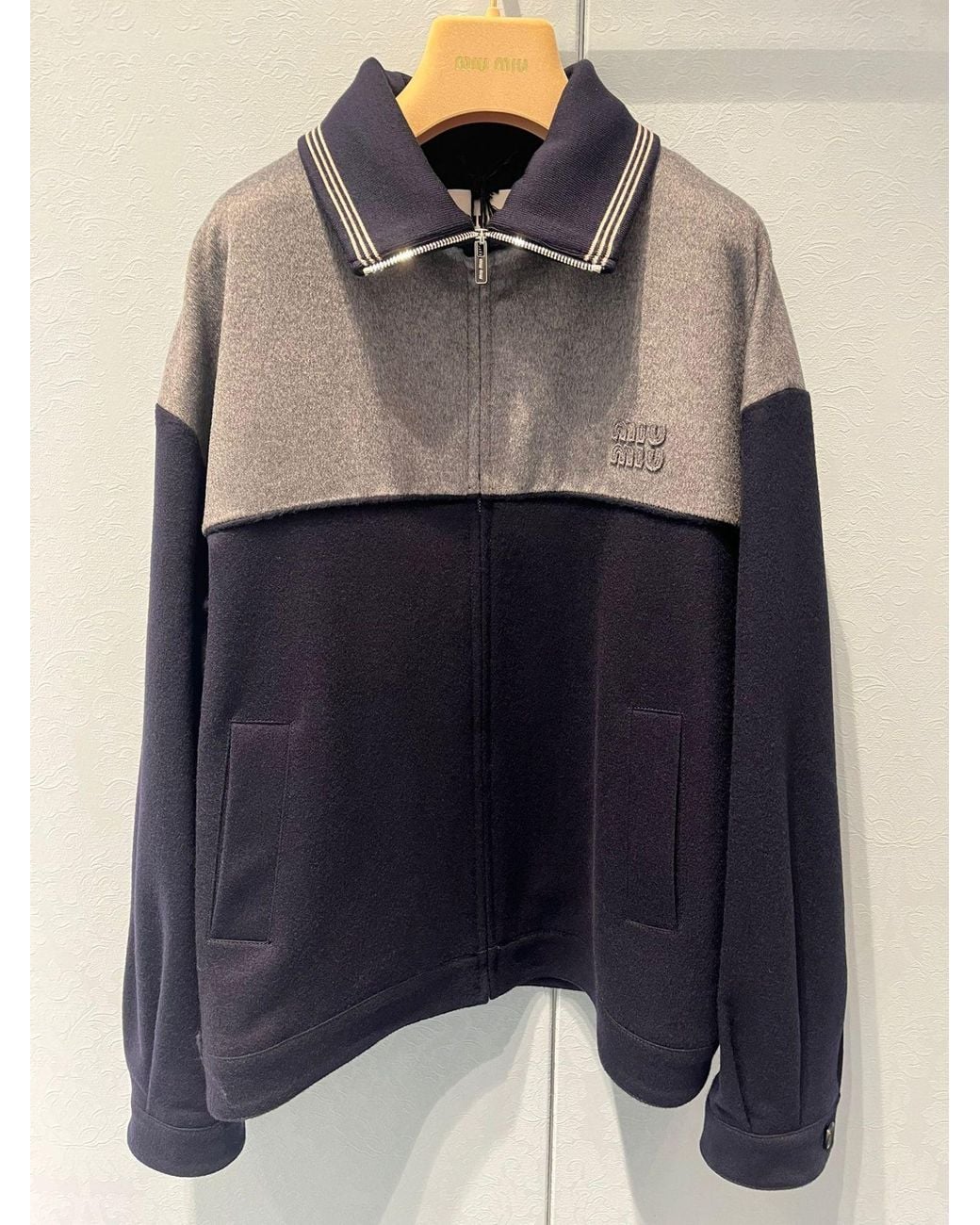 Miu Miu Blue Wool-Cashmere Bomber Jacket