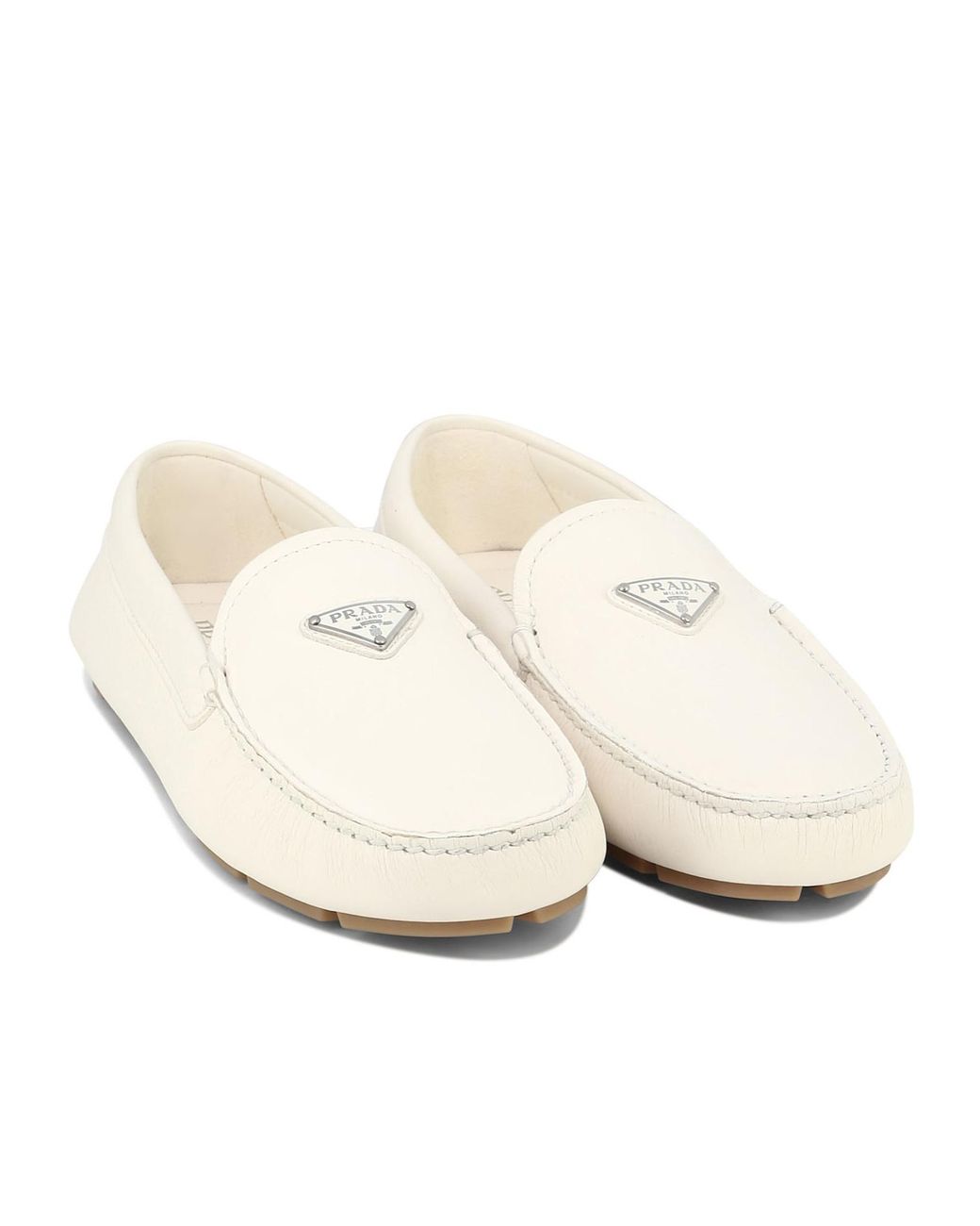 Prada Natural Logo Plaque Slip-On Loafers for men