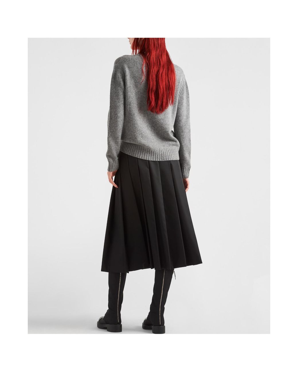 Prada Gray Cashmere And Wool Logo Crew-Neck Sweater