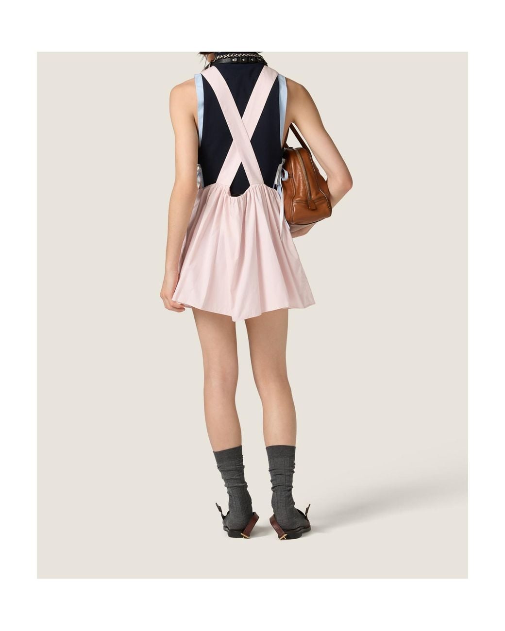 Miu Miu Pink Cotton Poplin Pinafore Mini Dress