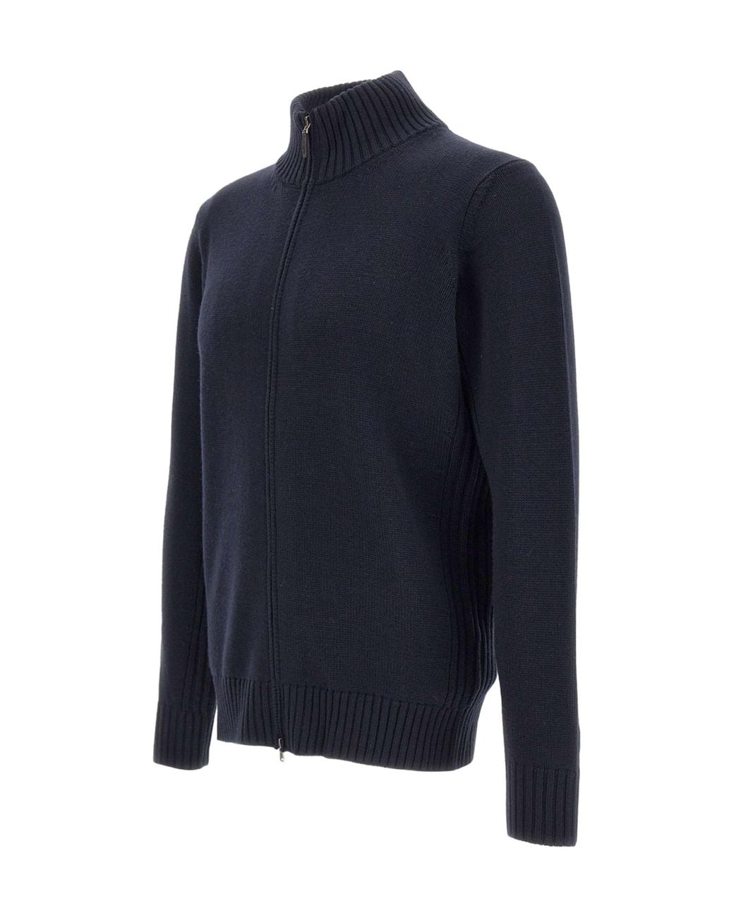 Kangra Cashmere Blue Kangra Ribbed Zip Stand-Collar Cardigan for men