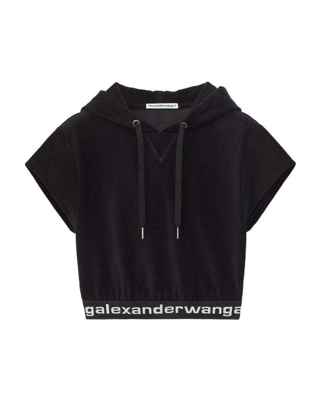 Alexander Wang Black Cropped Drawstring Corduroy Hoodie