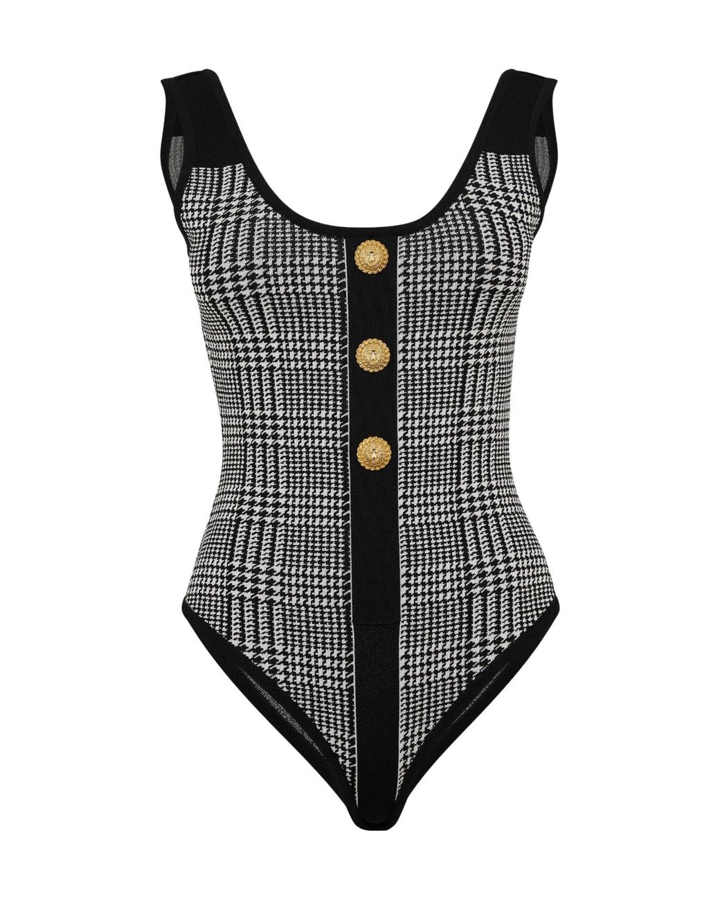 Balmain Black Sleeveless Houndstooth Jumpsuit