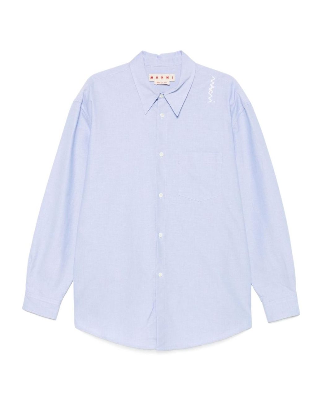 Marni White Logo Embroidered Oxford Shirt for men