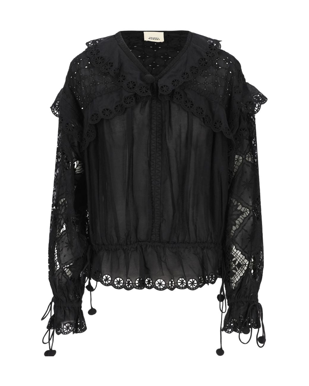 Isabel Marant Black Long-Sleeved Lace-Detailed Blouse