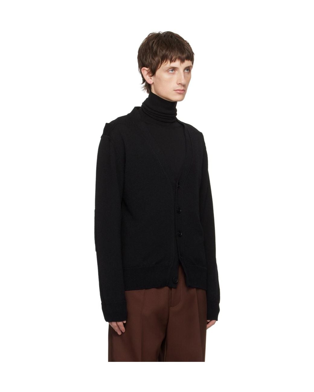 Jil Sander Black Openwork Long-Sleeve Knit Cardigan for men