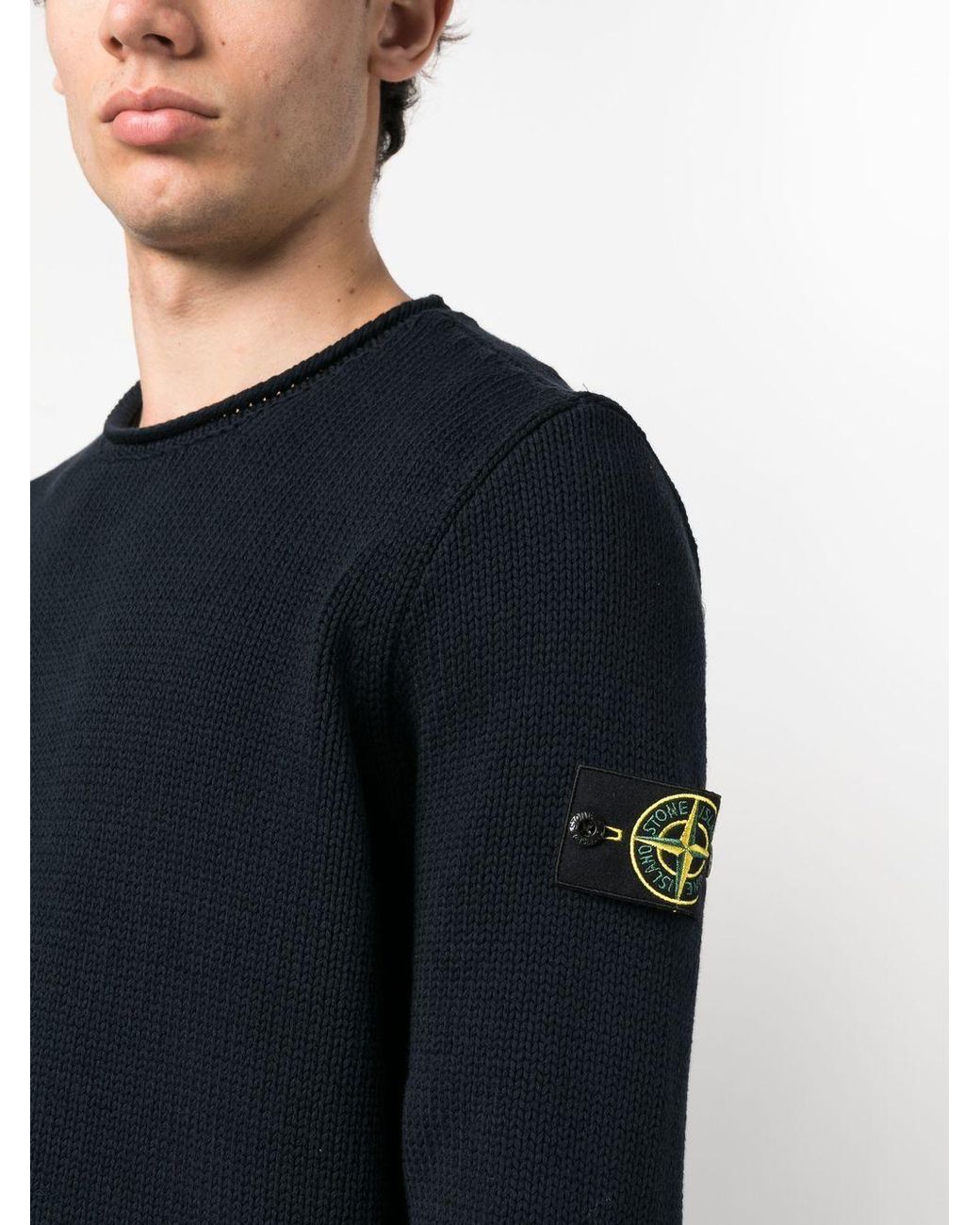 Stone Island Black Compass-Motif Crew Neck Sweatshirt for men