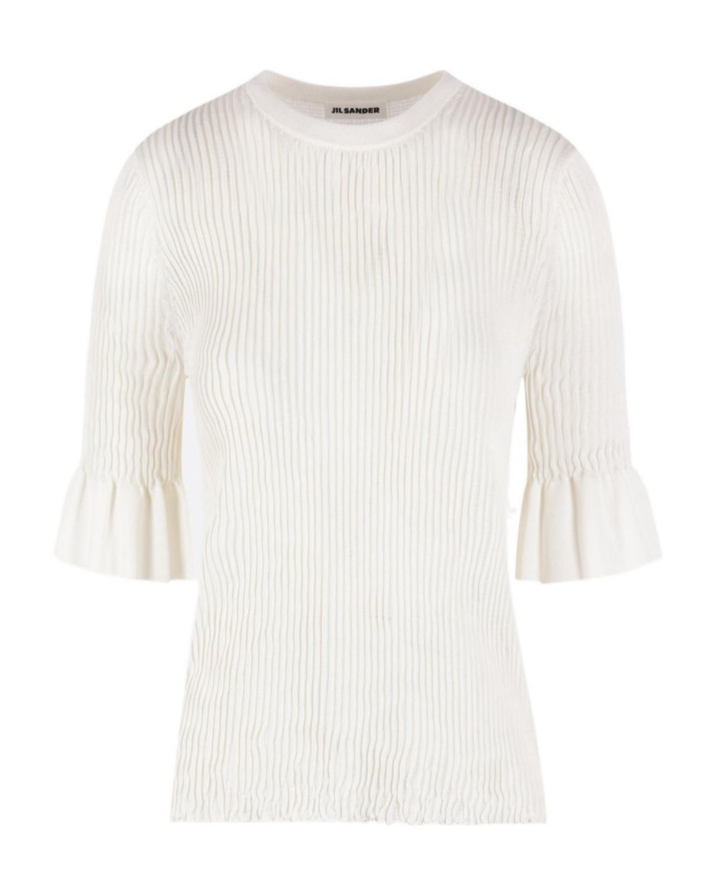 Jil Sander White Smocked Ribbed Top