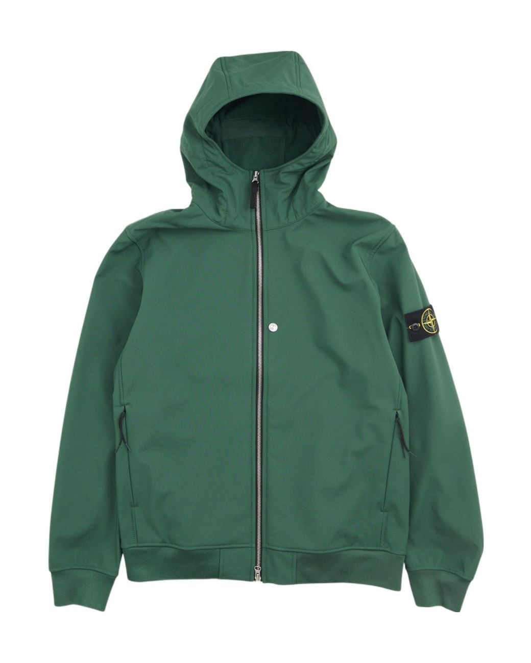 Stone Island Green Logo Patch Zip-Up Hooded Jacket for men