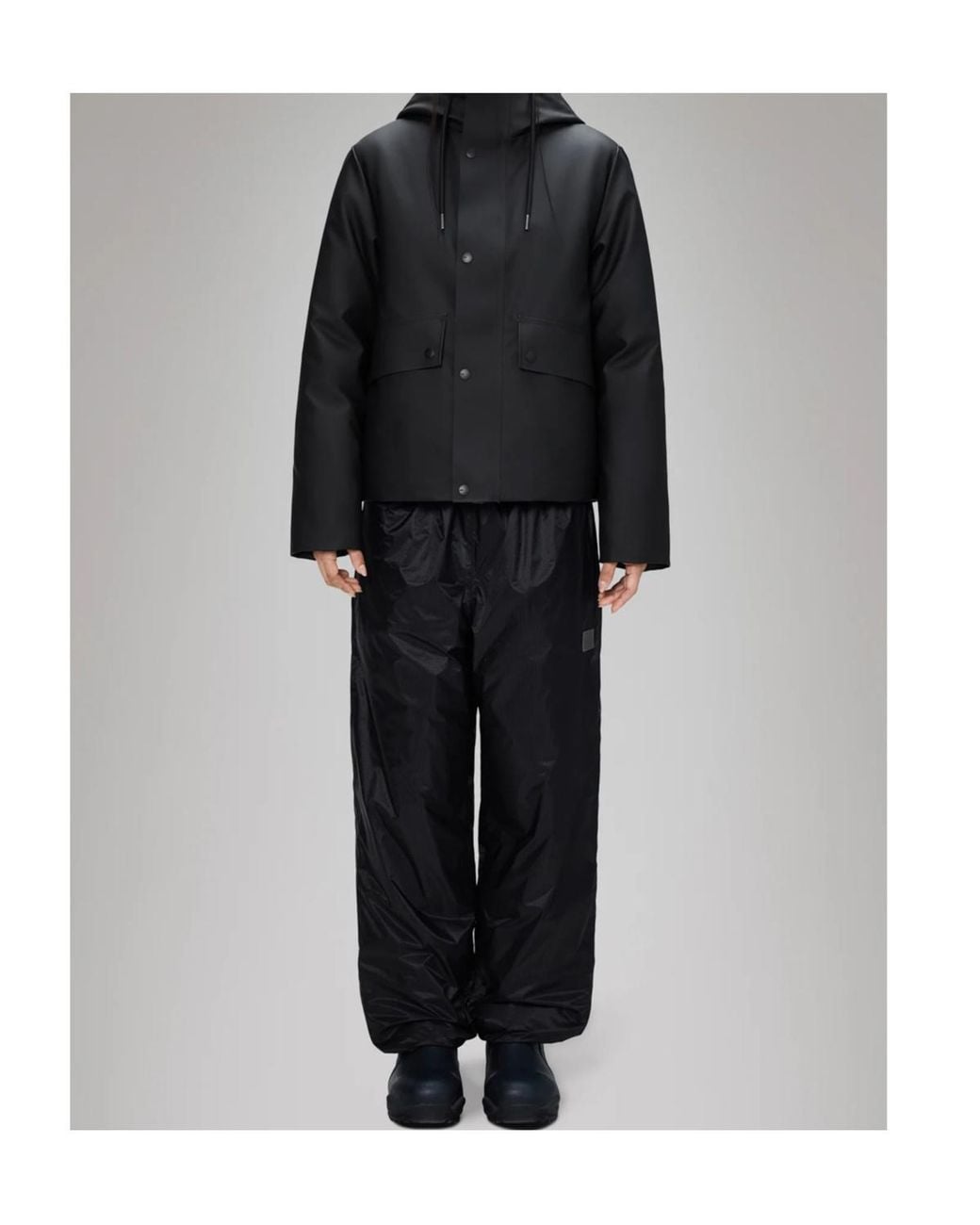 Rains Black Snap-Button Hooded Padded Jacket