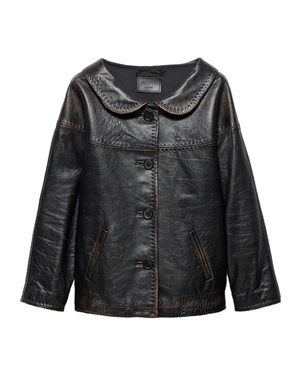 Prada Black Antiqued Nappa Leather Jacket