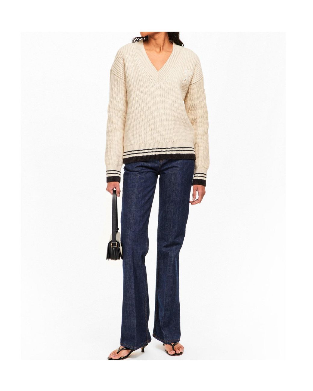 AMI White V-Neck Knit Sweater