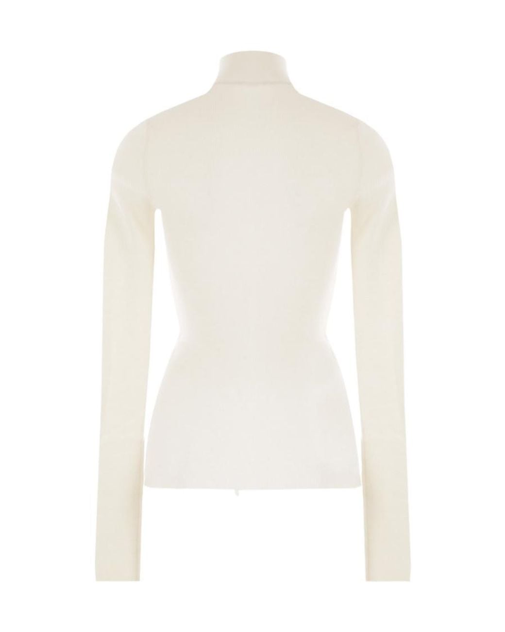 Bottega Veneta White Ribbed High Neck Sweater