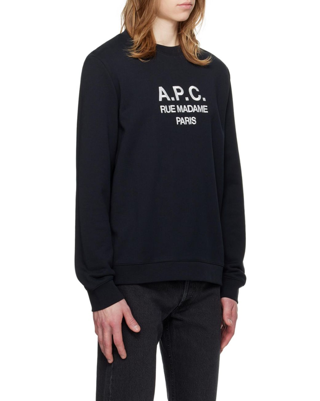 A.P.C. Black Logo Embroidered Crewneck Sweatshirt for men