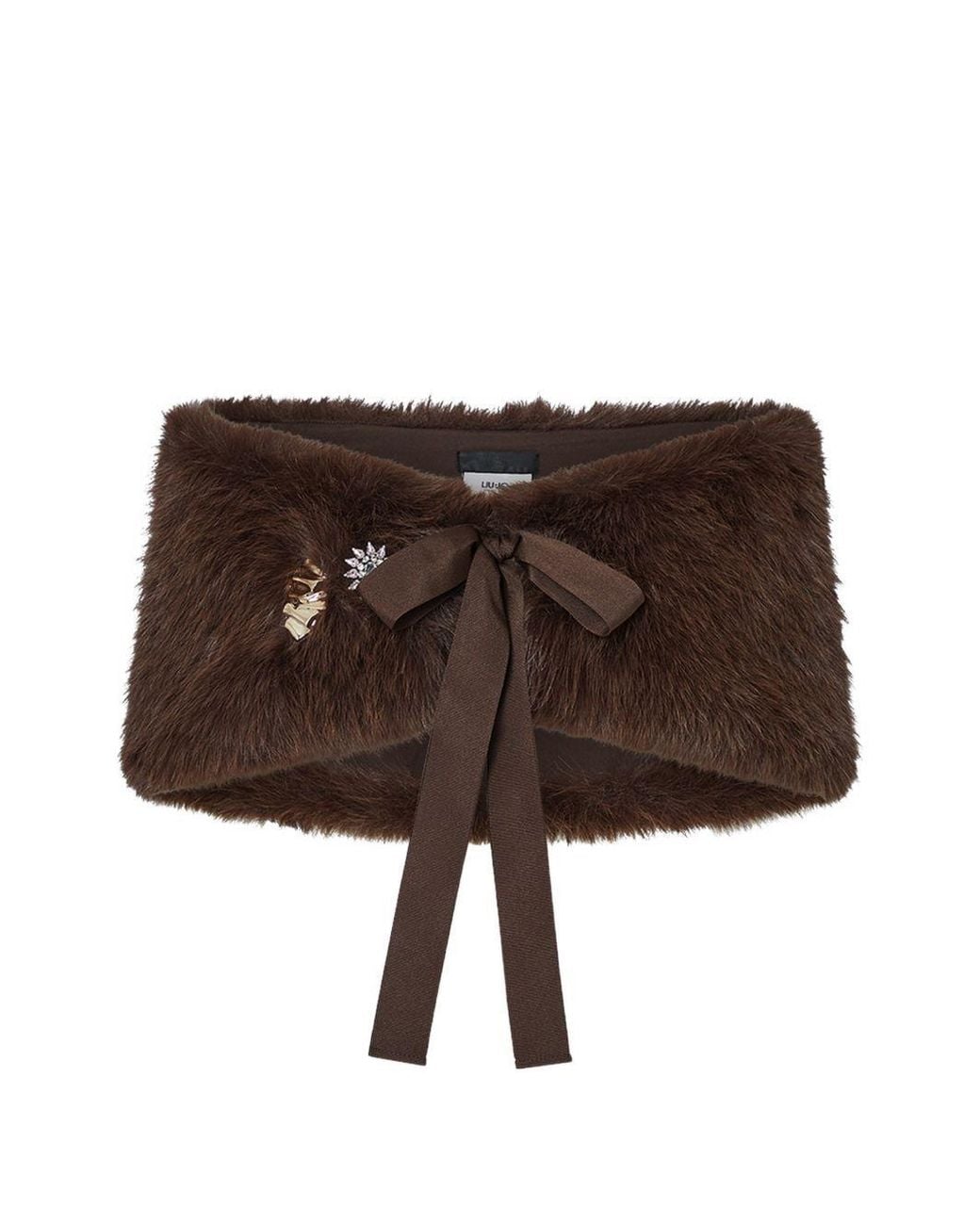 Liu Jo Brown Embellished Faux-Fur Scarf