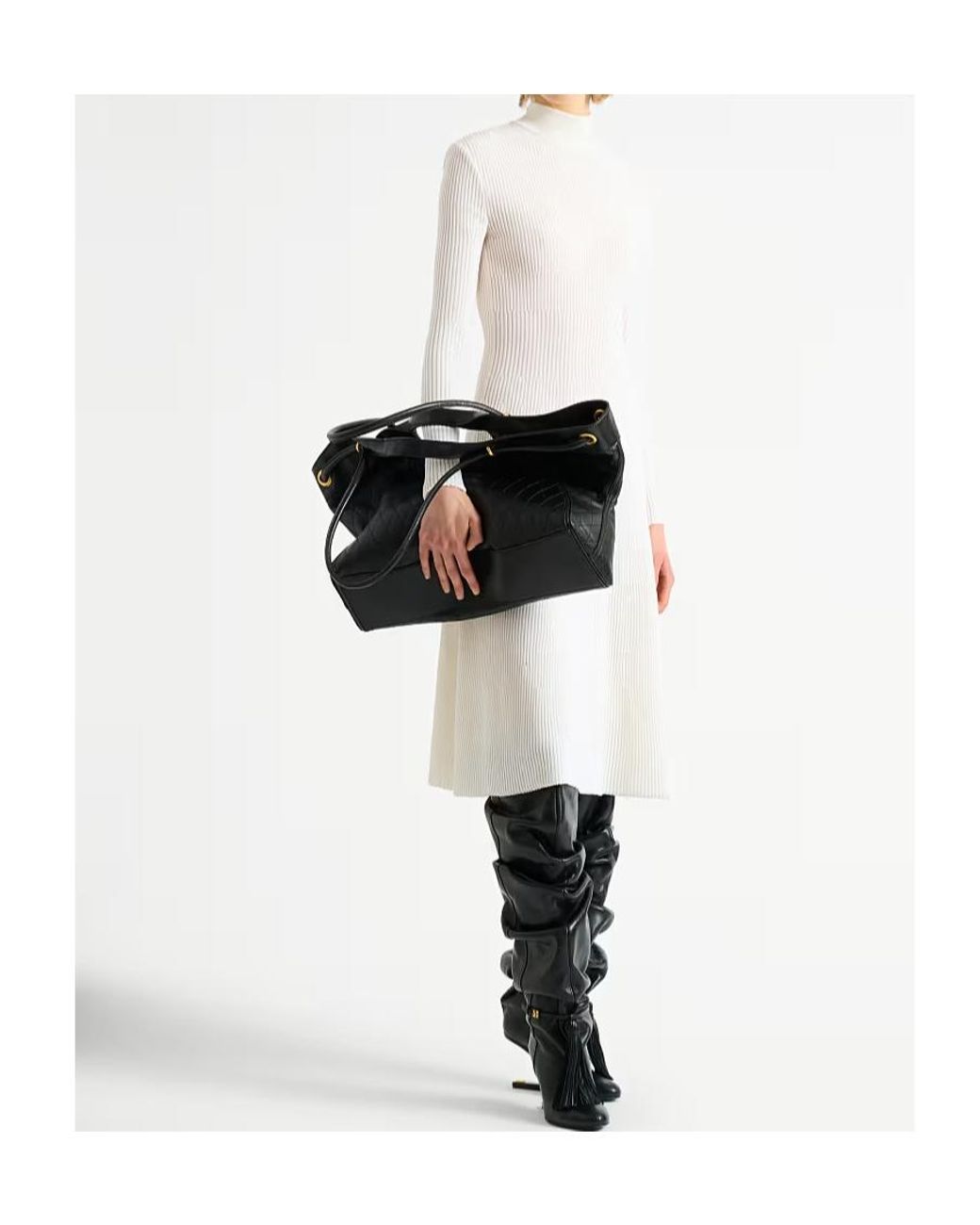Balmain White Rib-Knit Maxi Dress