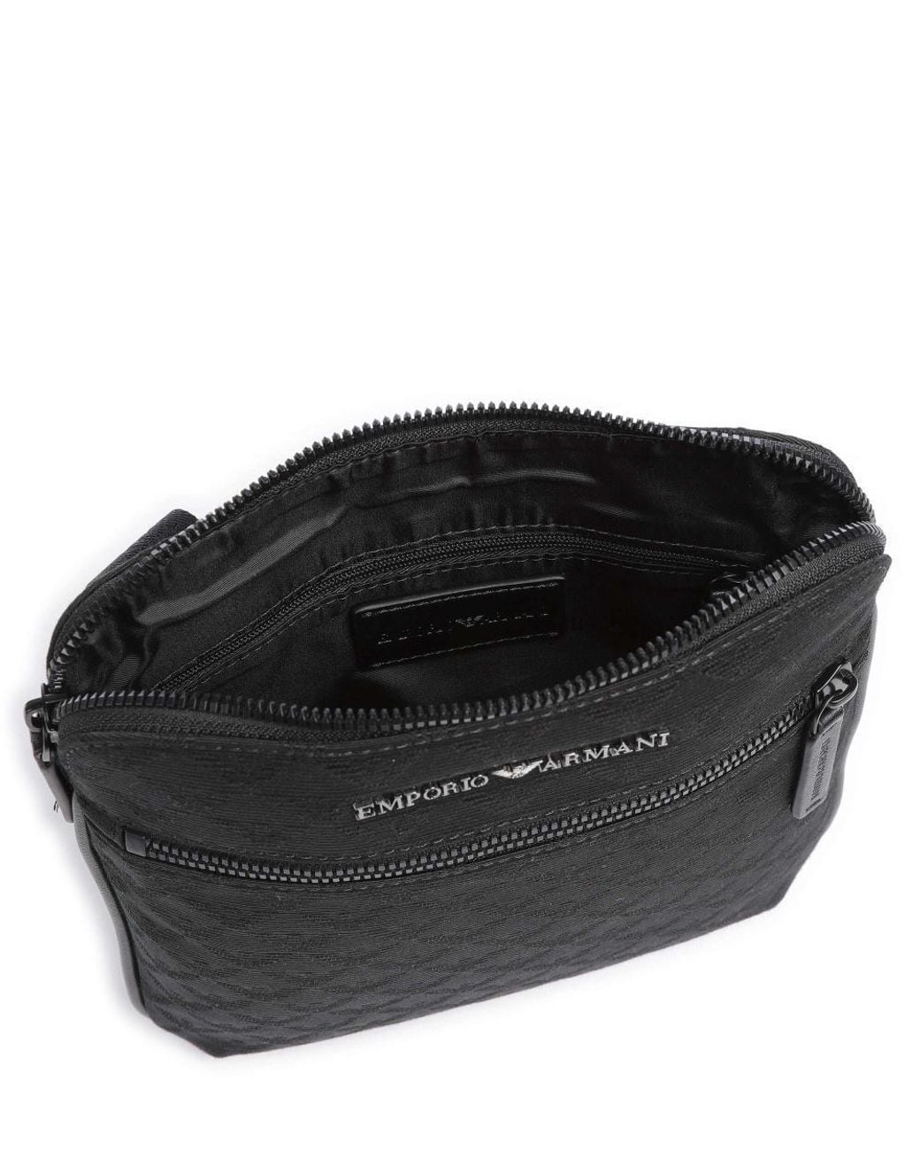 Emporio Armani Black All-Over Jacquard Eagle Flat Shoulder Bag for men