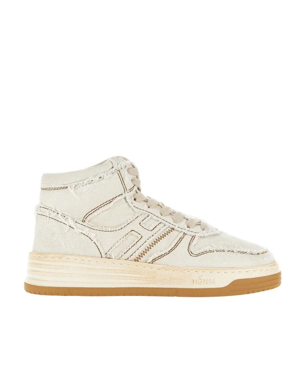 Hogan Natural Contrast-Stitch High-Top Lace-Up Sneakers