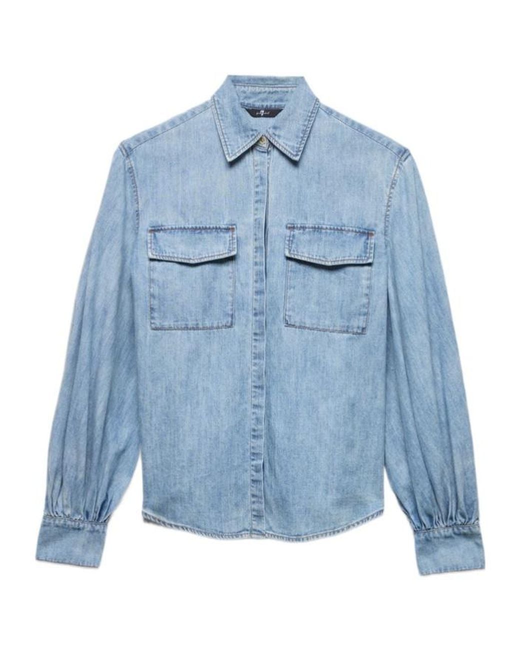 7 For All Mankind Blue Chambray Patch-Pocket Shirt