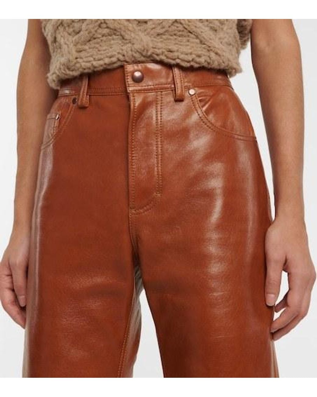 Acne Brown High-Rise Straight Leather Pants