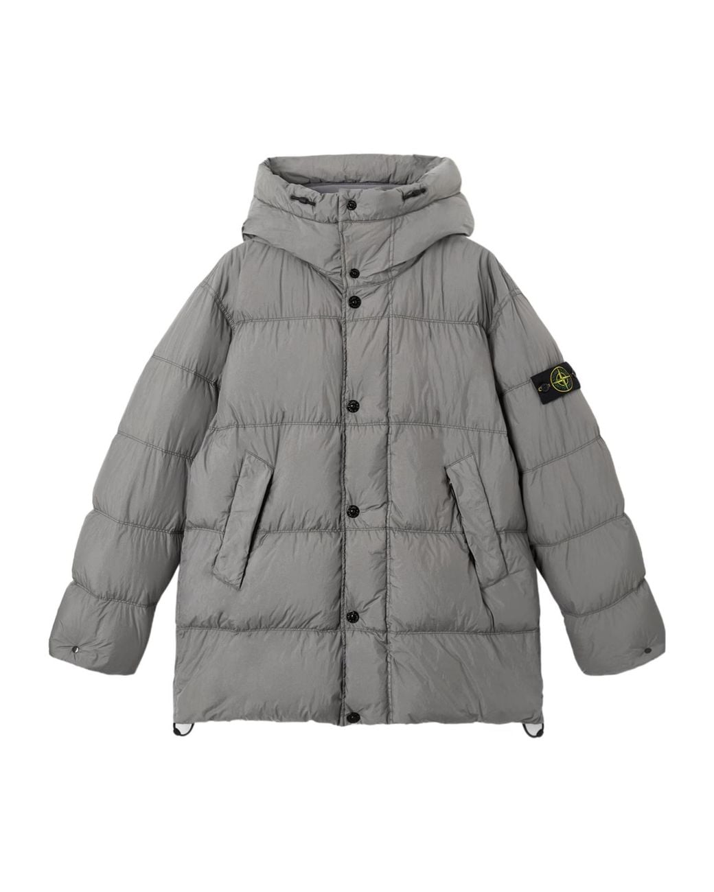 Stone Island Gray Quilted Hooded Down Jacket With Angular Flap Pockets for men