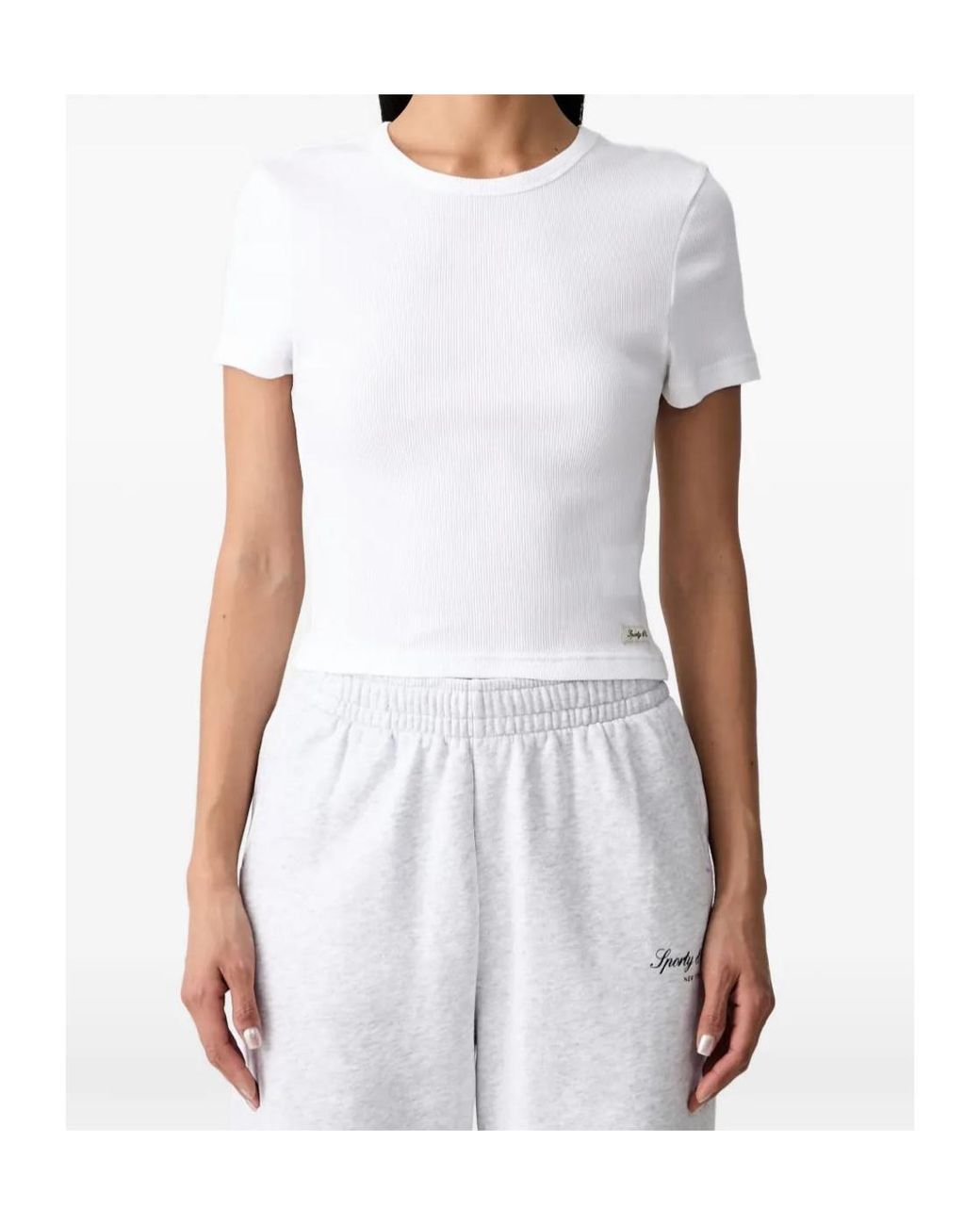 Sporty & Rich White Ribbed-Knit T-Shirt