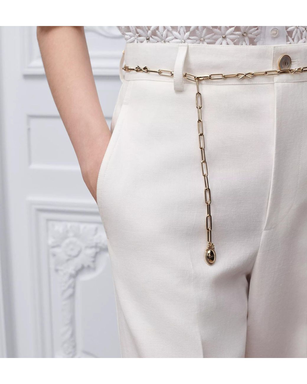 Dior White Iviera Médaillon Flared Pants