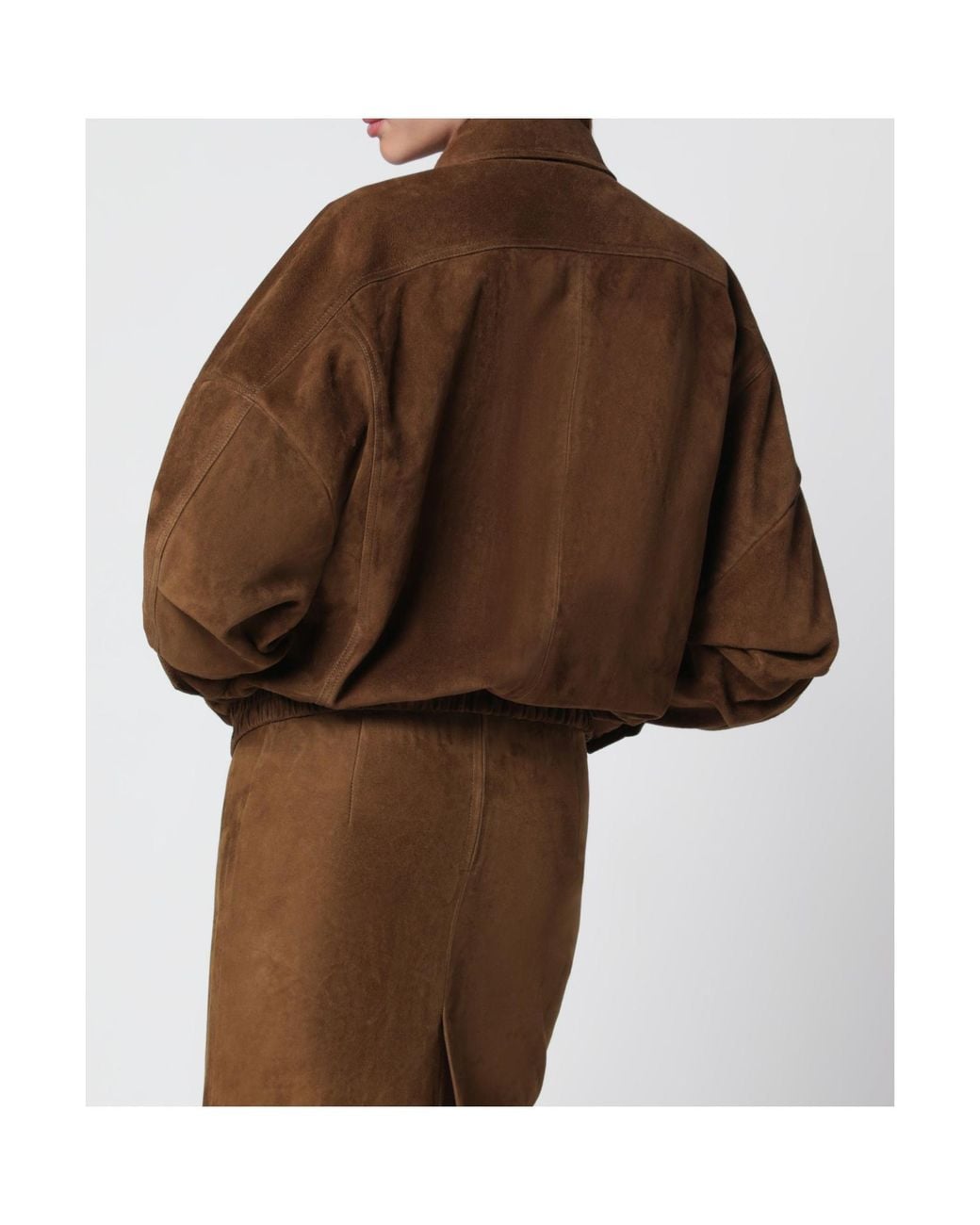 Nour Hammour Brown Suede Bomber Jacket