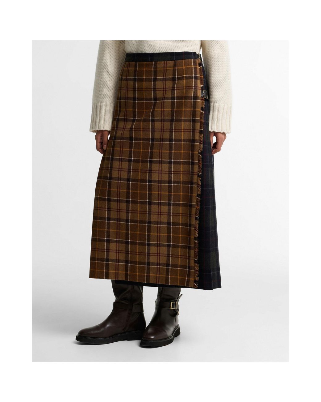 Barbour Brown Plaid Pleated Midi Skirt