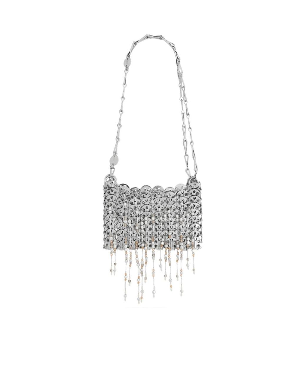 Rabanne White Rabanne 1969 Nano Embellished Fringed Shoulder Bag
