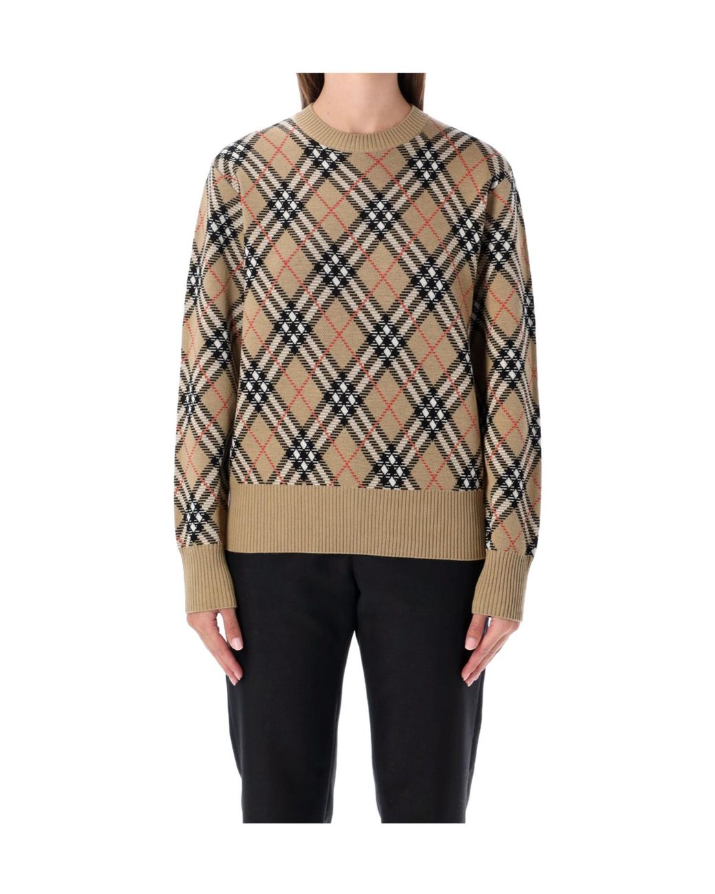 Burberry Gray Crewneck Checked Knitted Jumper