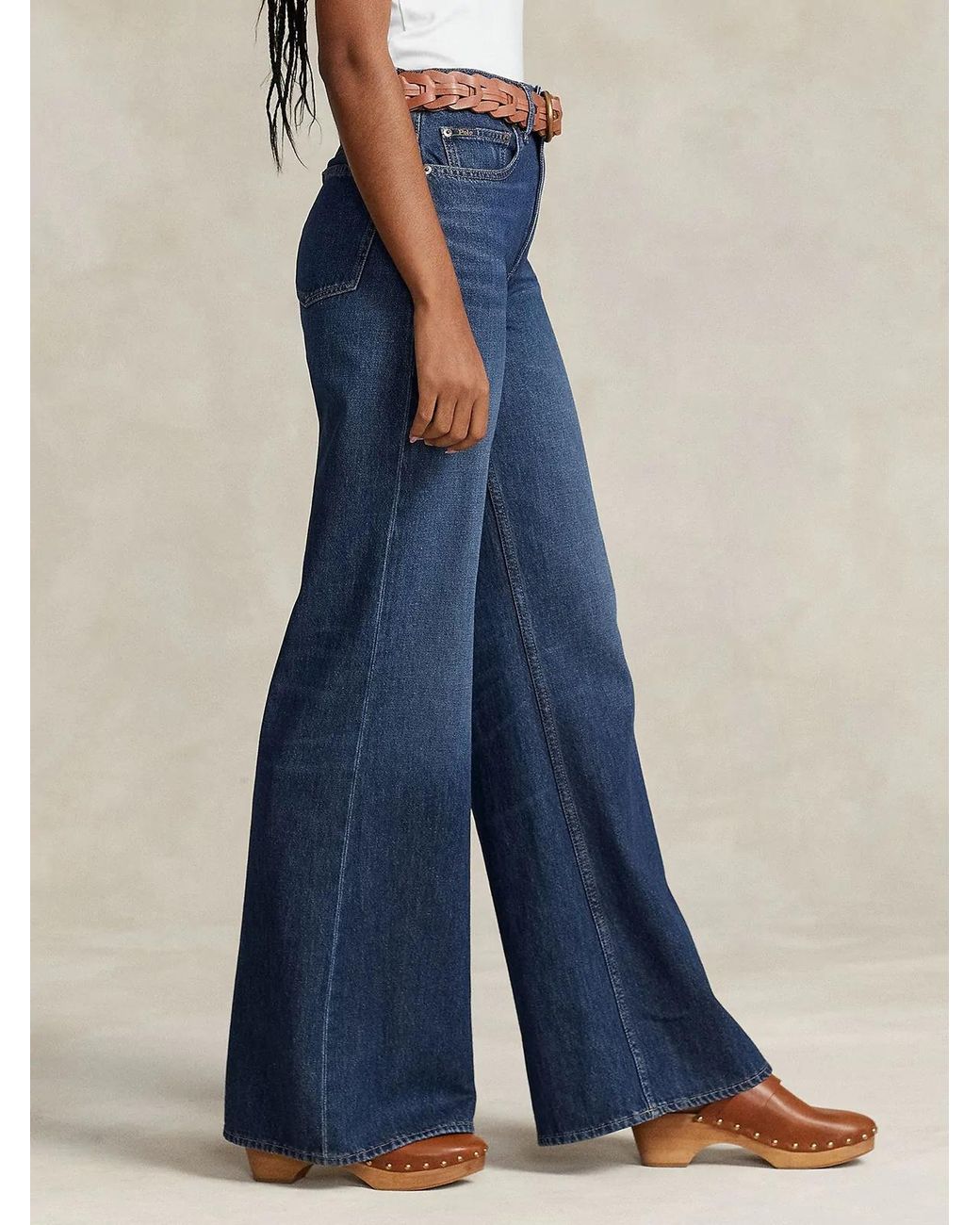 Polo Ralph Lauren Blue Whiskered-Effect Wide-Leg Jeans