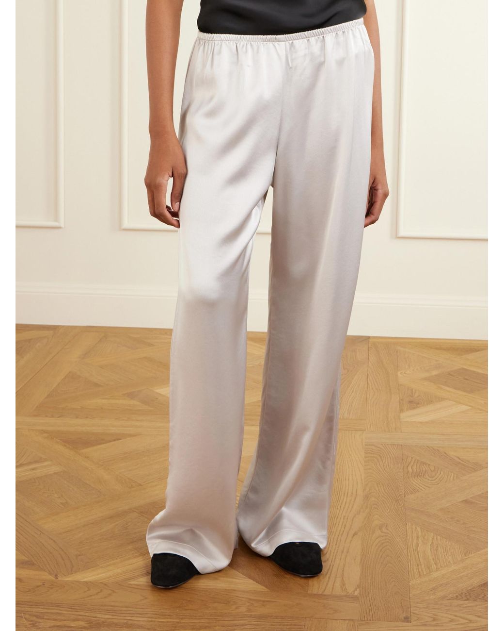 Leset White Barb Satin Wide-Leg Pants
