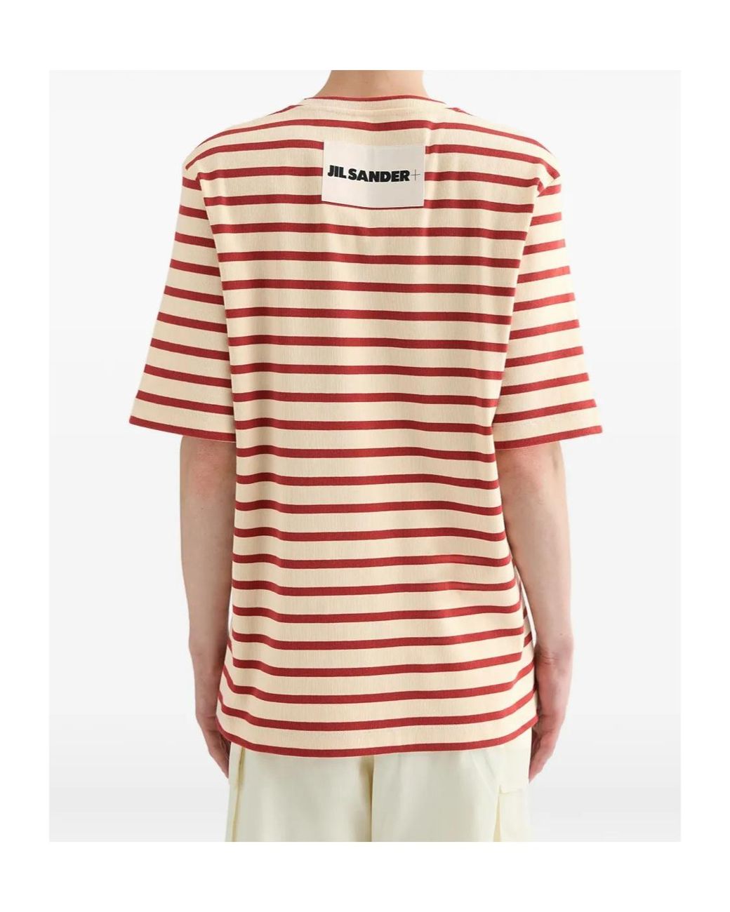 Jil Sander Pink Striped Logo Patch T-Shirt for men