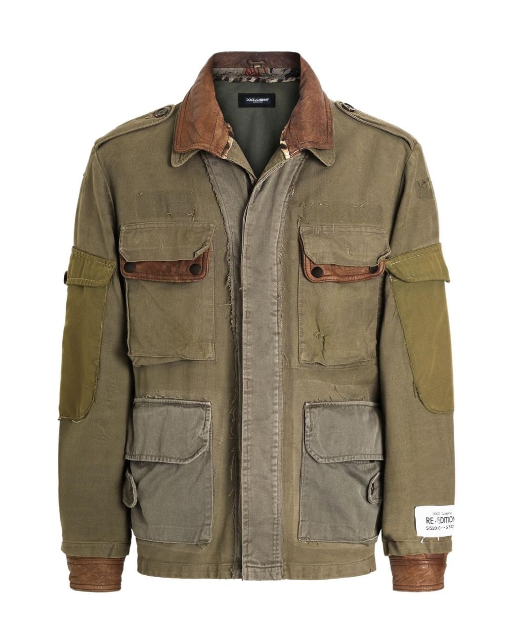 Dolce & Gabbana Green Multi-Pocket Leather-Collar Jacket for men