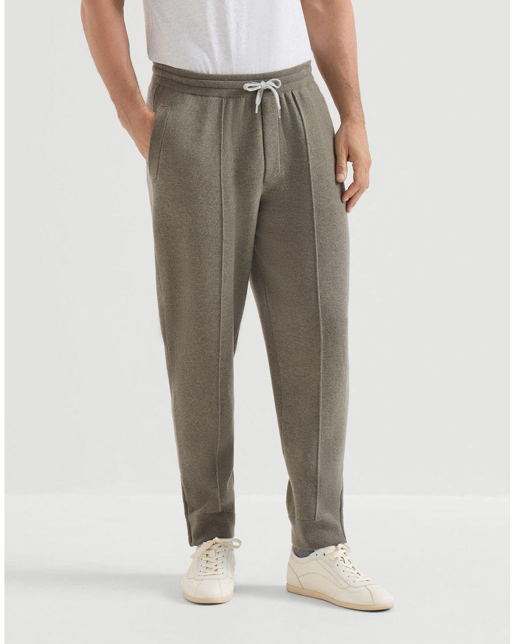 Brunello Cucinelli Gray Drawstring Straight Leg Pants for men