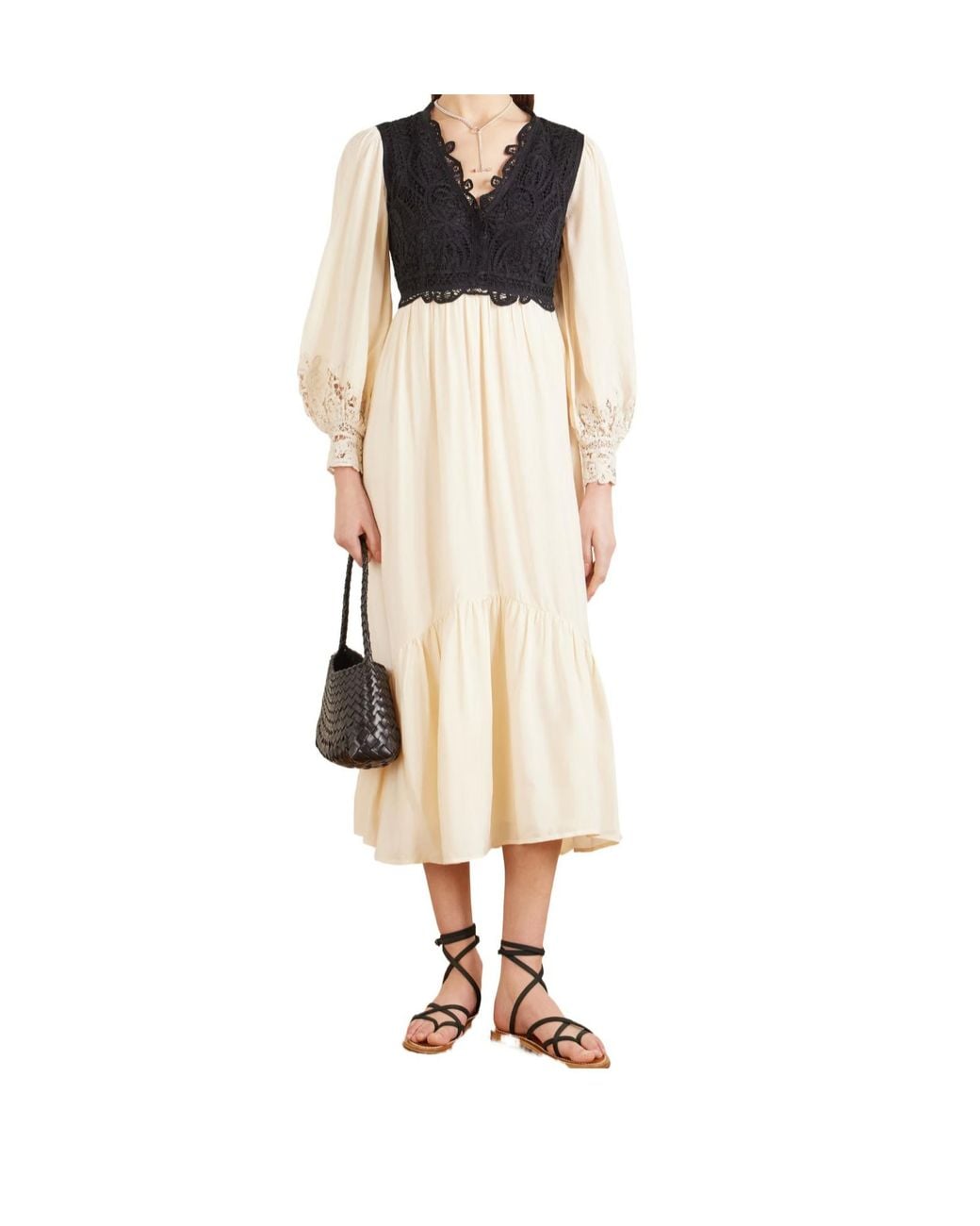 Sea White Adelina Woven And Guipure Lace Maxi Dress