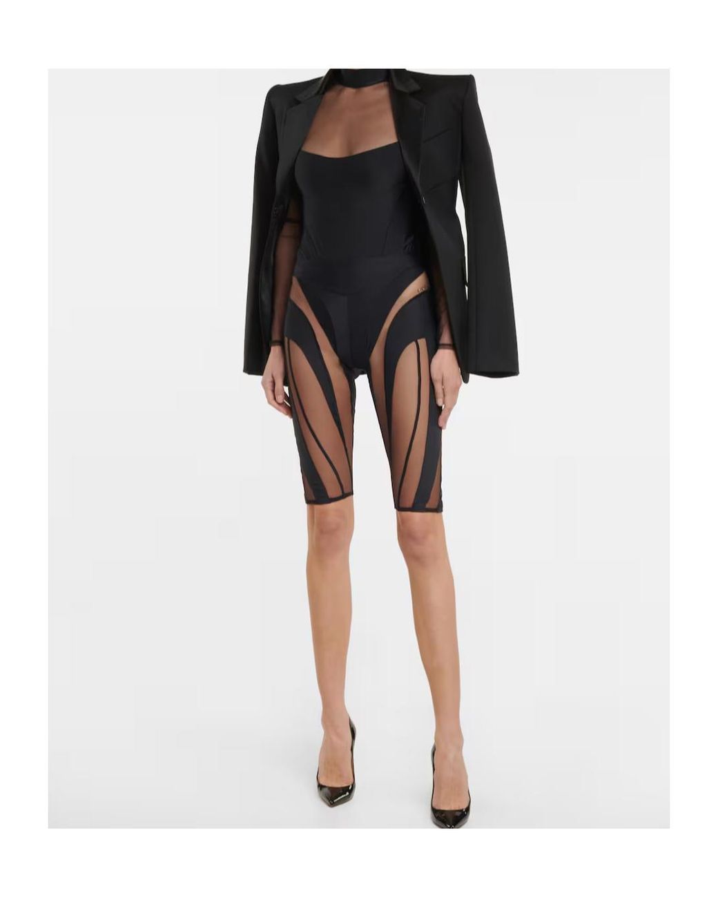 Mugler Black Mesh-Paneled Biker Shorts