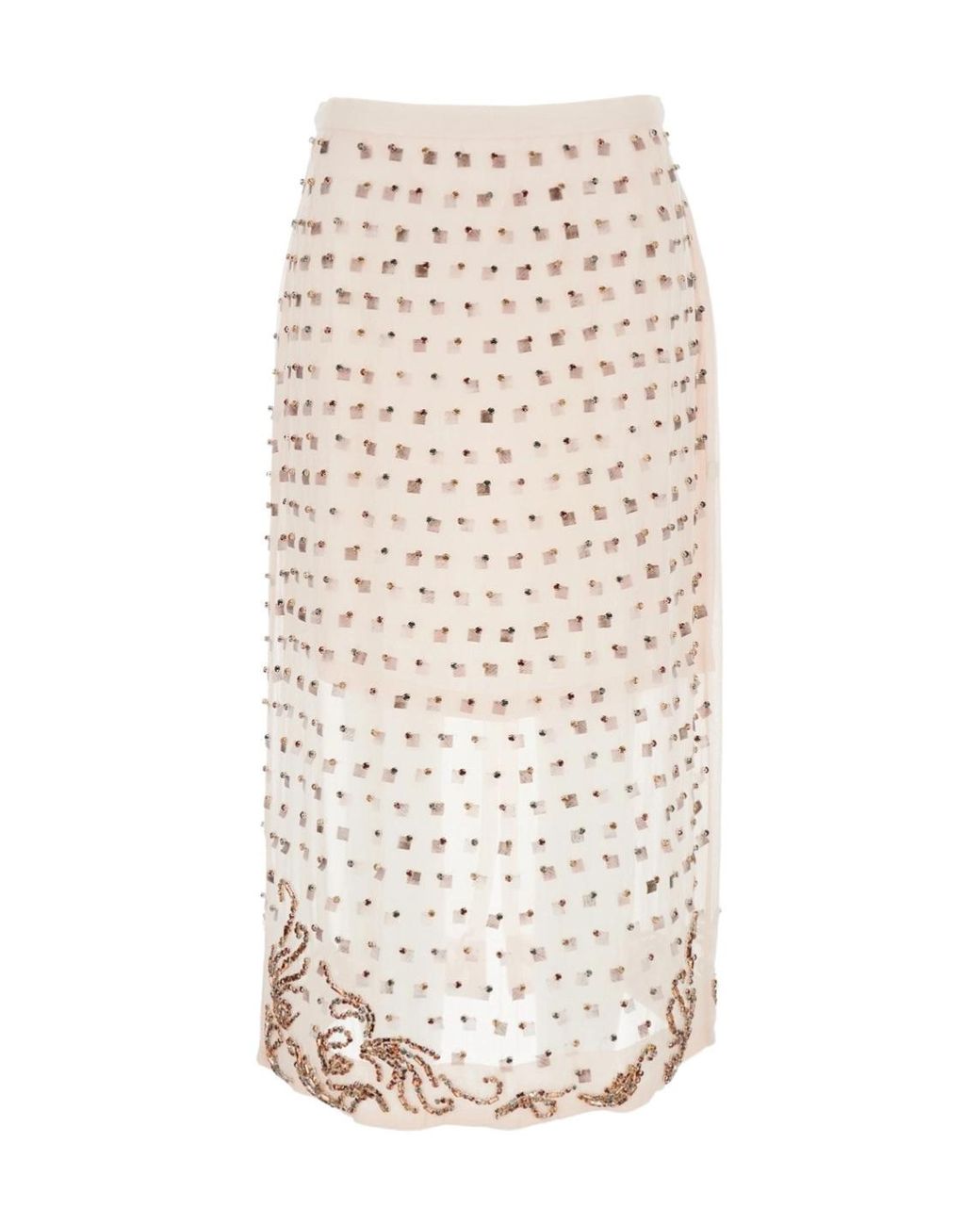 Dries Van Noten White 'Sokna' Skirt With Rhinestone Embellishments On The Front And Rear Concealed Zip Closure