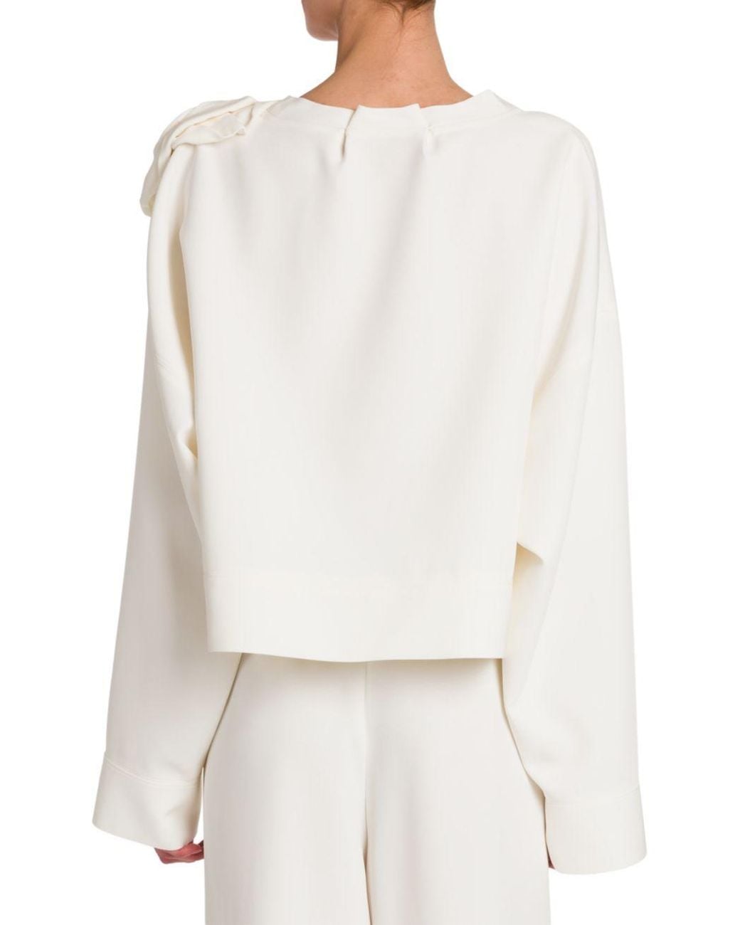 Valentino White Floral-Appliqué Long-Sleeve Top