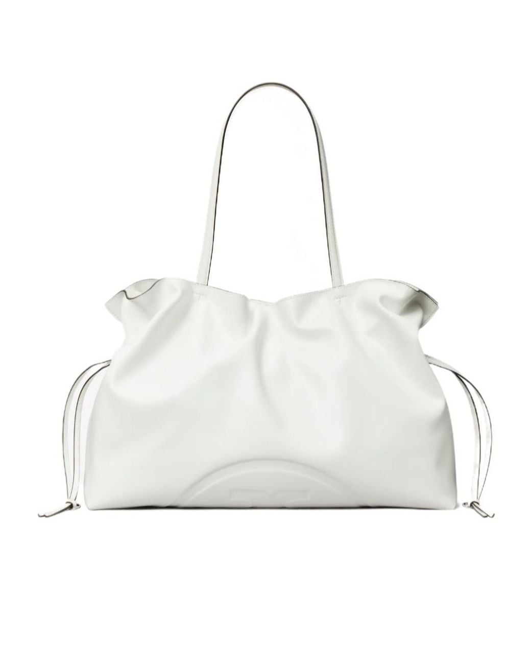 Tory Burch White Logo-Embossed Gathered Tote Bag