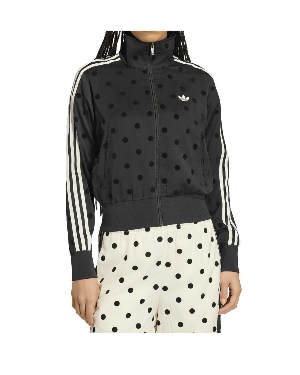 Adidas Originals Black Polka-Dot Short-Length Stand-Collar Sport Jacket