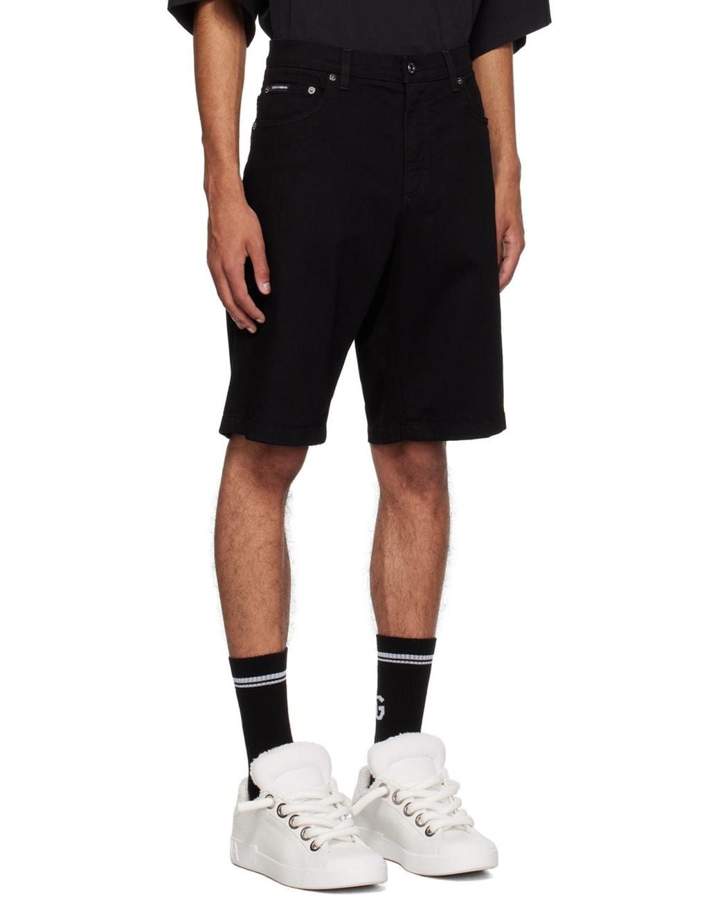Dolce & Gabbana Black Logo Plaque Denim Shorts for men