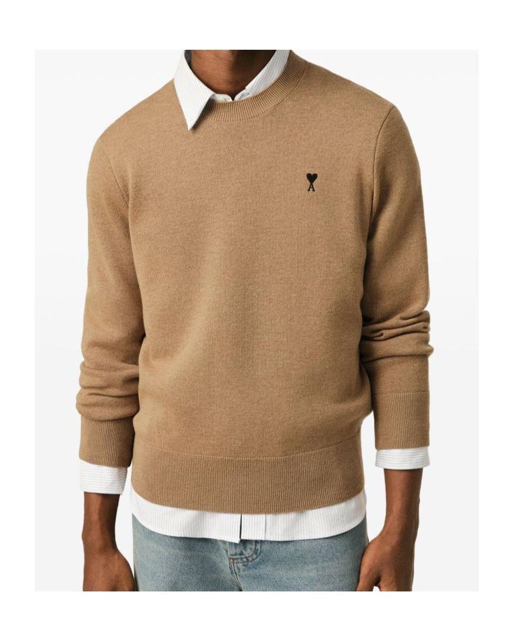 AMI Natural Crew Neck Long-Sleeved Knitwear for men